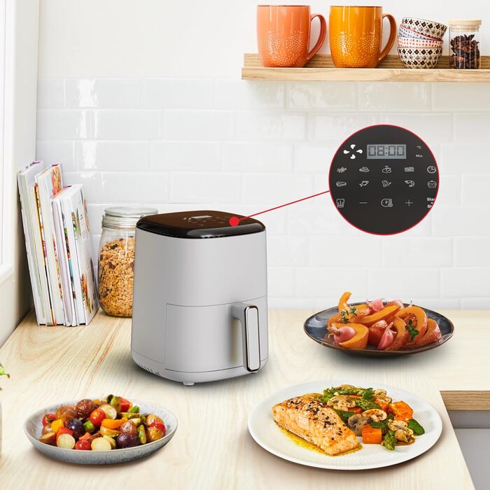Аерофритюрниця Tefal Easy Fry Compact 3 л, 10 програм, сенсорне управління, антипригарне покриття, енергозберігаюча, світло-сіра