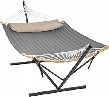 Гамак на стійці Songmics, сірий, навантаження до 200 кг, 335 x 140 см