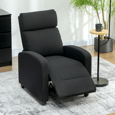 HOMCOM Recliner Chair, Adjustable 135°, Extendable Footrest, Padded Backrest, Linen-Polyester Fabric, Black
