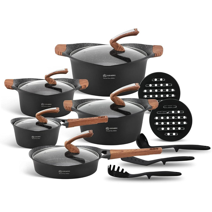 Набір каструль та сковорідок Edenberg EB-9184: 15 предметів з антипригарним покриттям, індукційні | Набір посуду, каструлі, сковороди