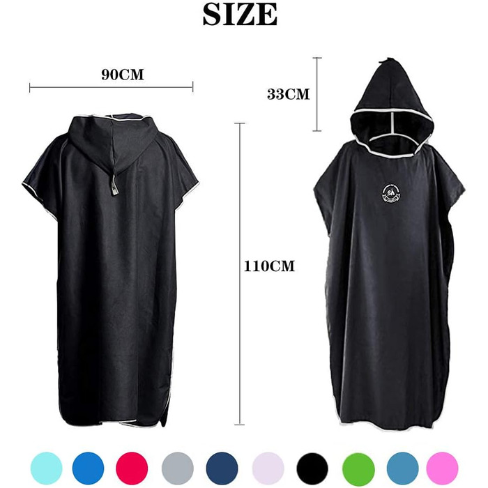Hiturbo Microfiber Towel Poncho, Changing Aid for Beach & Surf, Poncho for Men and Women - Changing Robe, One Size Warm Hooded Cloak, Changing Aid for Surfing & Swimming