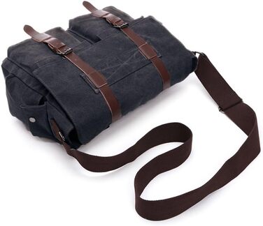 Чоловіча сумка через плече LOSMILE 16 дюймів, канвас, для ноутбука, месенджер для роботи та навчання, чорна