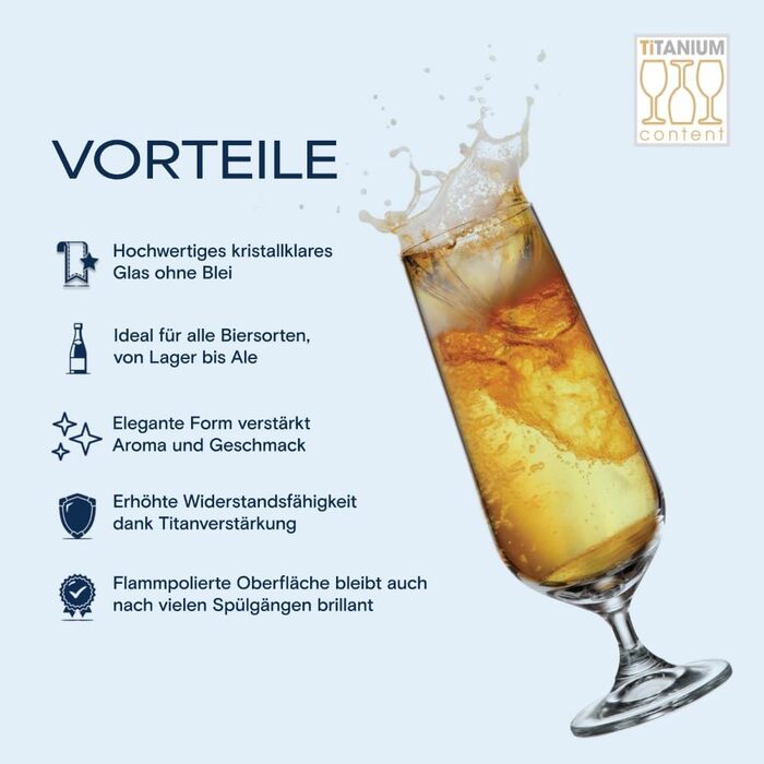 Кришталеві келихи Crystal Bohemia - набір 6 шт, об'єм 200 мл, стійкі до миття в посудомийній машині, елегантні, стійкі до подряпин - класичні келихи для шампанського та просекко, ідеальні для вечірок та як подарунок (Beer 380ml)