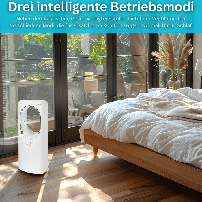 Турбовентилятор Zilan з пультом керування: Aircooler, охолоджувач повітря, підлоговий вентилятор-колона, тихий, енергоефективний, з осциляцією