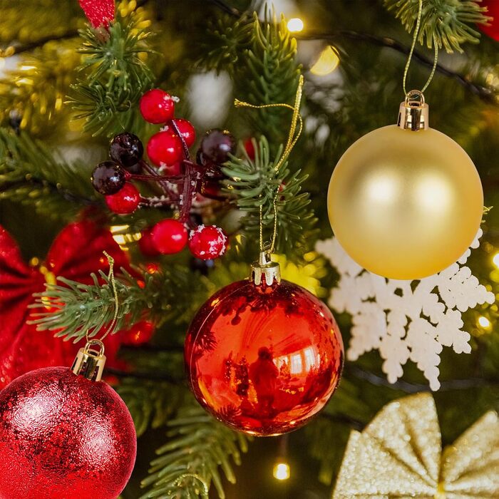 Набір прикрас на ялинку: новорічні кулі Рожево-золоті, 100 шт., різні розміри (3см, 4см, 6см), пластик