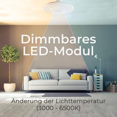 Стельовий вентилятор Noaton Triton 12050B з LED підсвіткою, диммування, 3 режими кольору, пульт ДУ, таймер, діаметр 50 см, білий