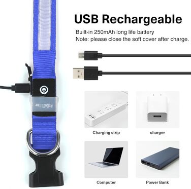 Світлодіодне нашийник для собак Leuchthalsband PcEoTllar, водонепроникний, 7 кольорів, регульований, для маленьких та великих собак, 8 режимів, синій, L (48-60 см)