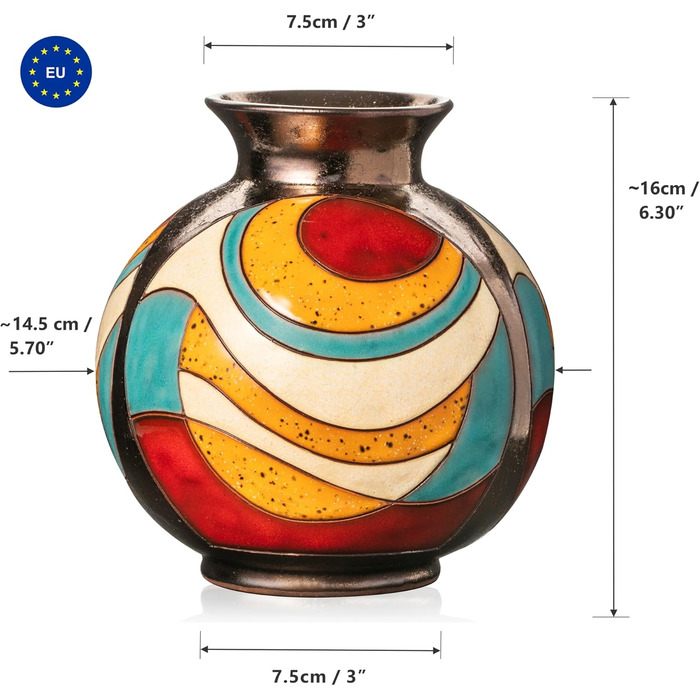 Керамічна ваза ручної роботи 16 см – кольорова ваза для квітів, декор для вітальні, подарунок на новосілля, сучасна ваза-куля моделі 1