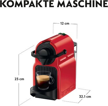 Кавомашина капсульна Nespresso Krups Inissia XN1005 (Білий/Червоний) - Швидкий нагрів, компактний дизайн, регулювання об'єму