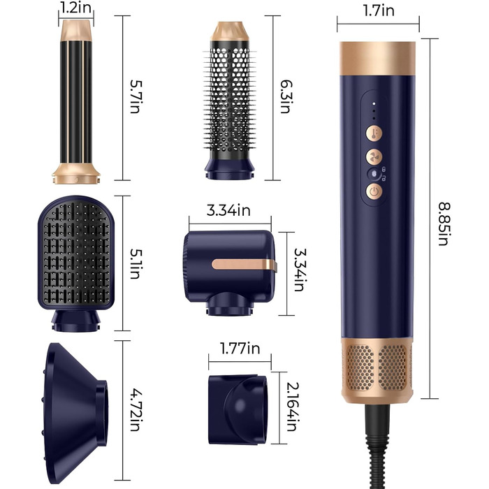 Airstyler 7 в 1: мультистайлер для волосся 1400W з феном, дифузором, плойкою та щітками для сушки, локонів та укладки. Швидка сушка завдяки двигуну 110000 RPM. Колір: блакитний