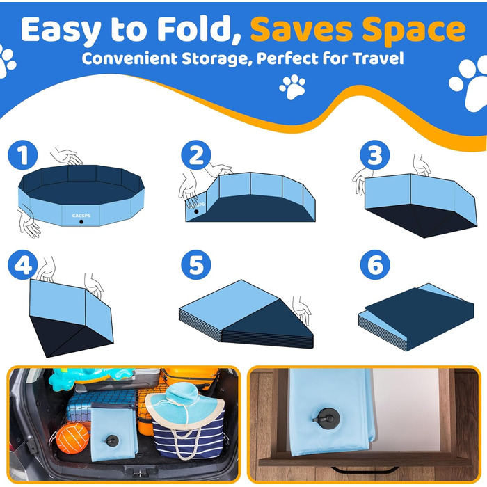 80x20 cm Foldable Dog Pool – Collapsible Plastic Hard Pool for Dogs and Children, Non-Slip Pet Bathtub for Outdoor Use in the Garden, Lightweight and Portable (Blue)