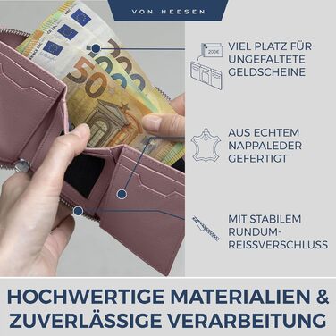 VON HEESEN Leather Wallet with RFID Blocker - Wallet for Women & Men made of Genuine Leather - Wallet with Coin Pocket - Purse for Women and Men in Lavender