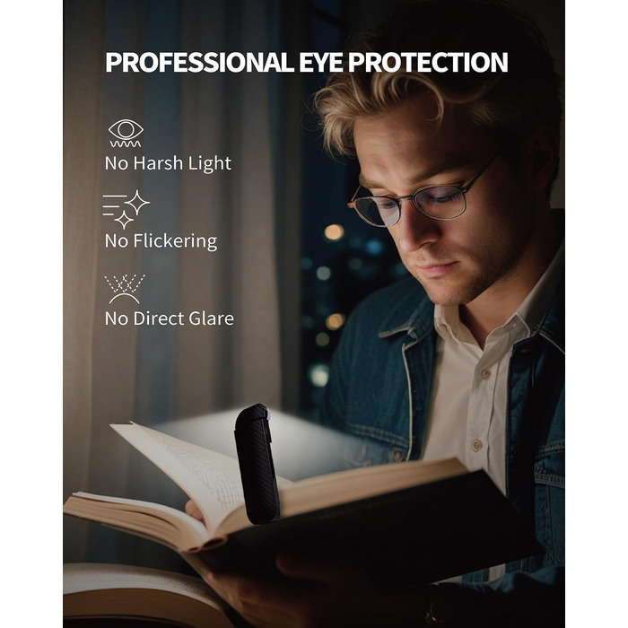 LED-ліхтарик для читання, перезаряджуваний, ультралегкий, 3 кольори (бурштиновий), 5 рівнів яскравості, диммер, модний, портативний, чорний/рожевий