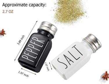 Farmhouse Salt and Pepper Shaker Set, Kitchen Decor, Glass Salt and Pepper Shaker Set, Cute Salt Shaker, Gift for Women, Wedding Decor, Grinding (Black and White)