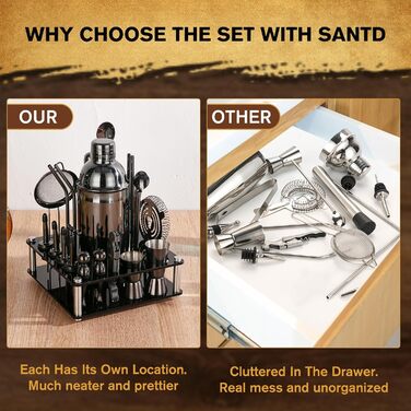 Набір шейкерів для коктейлів KINGROW 29 предметів: професійний барменський набір з обертовим підставкою | Набір для приготування коктейлів з аксесуарами для дому, бару, вечірки | Золотий