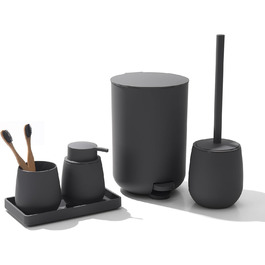 Набір для ванної кімнати AJEUNGAIN, сірий, 5 предметів: відро для сміття, тримач для туалетного паперу, диспенсер для мила, стакан для зубних щіток, піднос.