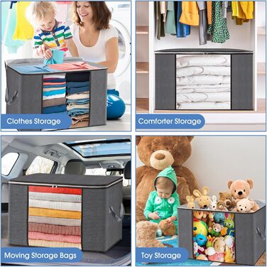 Органайзери для зберігання AIOR, 4 шт., 90 л, сірі. Коробки для зберігання постільної білизни, одягу, ковдр, подушок. Розмір 60x40x35 см