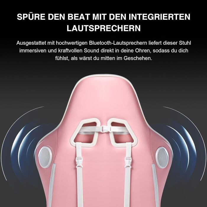 Ігрове крісло GTPLAYER з підставкою для ніг, Bluetooth-колонками, ергономічне, комп'ютерне, регульована спинка, навантаження до 150 кг, рожеве