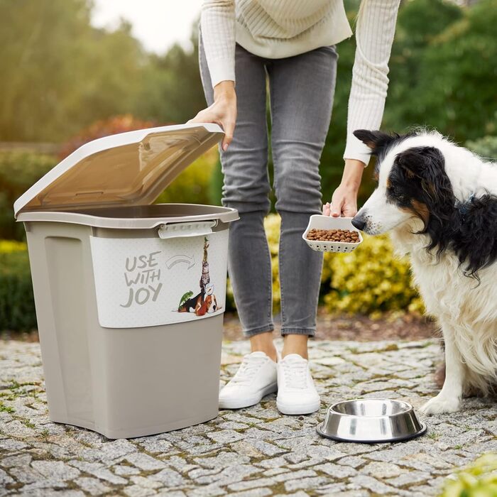 Rotho Archie Pet Food Container 38L with Lid - BPA-Free Plastic, Multi-Color, Beige - Large Capacity Storage