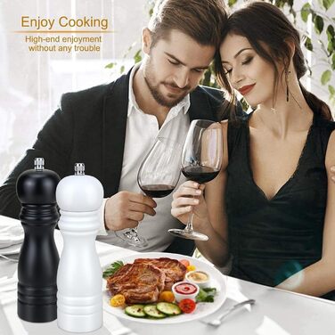 Набір з 2 дерев'яних мельниць для солі та перцю з регульованим млинком, великі, керамічні, ручні для морської солі, чилі, чорного та білого перцю