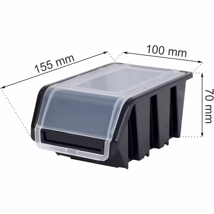 Stackable Boxes Set – Stackable Box with Lid 155x100x70 mm – Transparent Storage Box, (5x, Black)