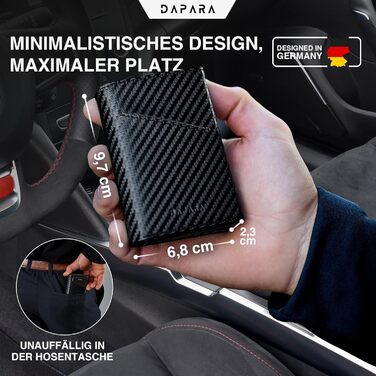 Чоловічий гаманець DAPARA з RFID-захистом | Тонкий гаманець для чоловіків з відділом для монет | Гаманець-картхолдер на 12 карт | Чоловічий гаманець з карбону - чорний