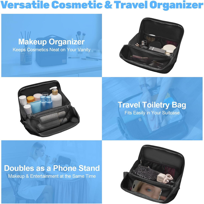 Чоловіча та жіноча дорожня косметичка Lermende з подвійною блискавкою, великий об'єм, зручна ручка для подорожей. (Чорний)