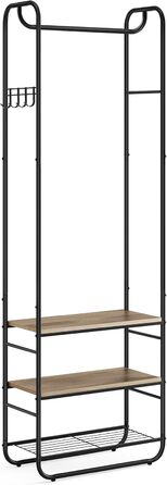 VASAGLE Coat Rack, Clothes Rack, with Shoe Storage, Shoe Shelf, for Entryway, Bedroom, 58 x 28 x 181 cm, Scandinavian, Matte White-Gold Oak HSR81WN (Ink Black + Camel Brown)