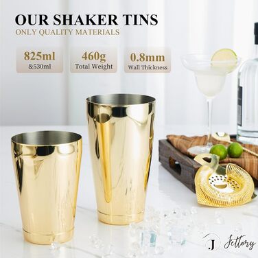 Набір шейкерів Boston - 16 предметів з нержавіючої сталі з акриловою основою, набір для приготування коктейлів (золотий)