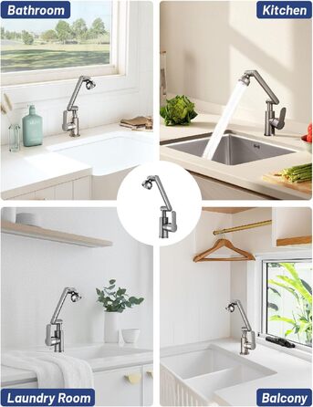 Кухонний змішувач Vorfenster з поворотним гусаком 1080°, 2 режими струменя, нержавіюча сталь, для кухні/ванної кімнати