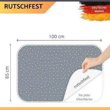 Чохол для прасувальної дошки 120x40 см - бавовна 100%, підходить для прасування з парою, екстра товста підкладка + фіксатор та натягувач (сірий/горошок, килимок для прасування)