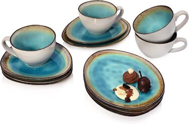 Sänger | Capri Stoneware Coffee Set, Coffee Cup Set for 4 People, Coffee Mugs, Coasters, Plates, 12-Piece Coffee Cup Sets, Stoneware Mug Coffee Set | PREMIUM COLLECTION 12-Piece Coffee Set