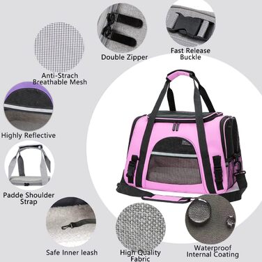 Транспортна переноска для собак та котів, складана, з м'якою підстилкою (рожева)