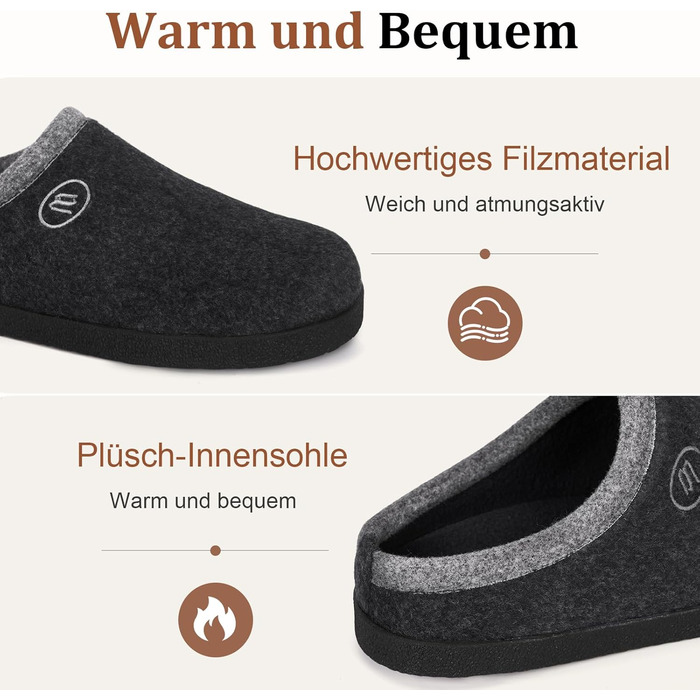 Тапочки халатні Ruyi для дому та вулиці, зимові, з підтримкою склепіння стопи, антиковзаюча підошва, сірі, 43 EU