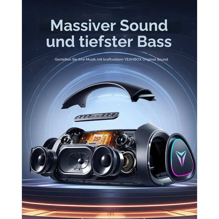 Портативна Bluetooth колонка YEAHBOX Sonic Boom Max 300W з басами, IP67, чорна
