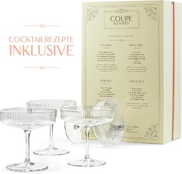 GLASSIQUE CADEAU Набір келихів Vintage Art Deco (4 шт., 200 мл) | Келихи для коктейлів, шампанського, еспресо мартіні, дайкірі | Скляні чаші з кристалу для Speakeasy