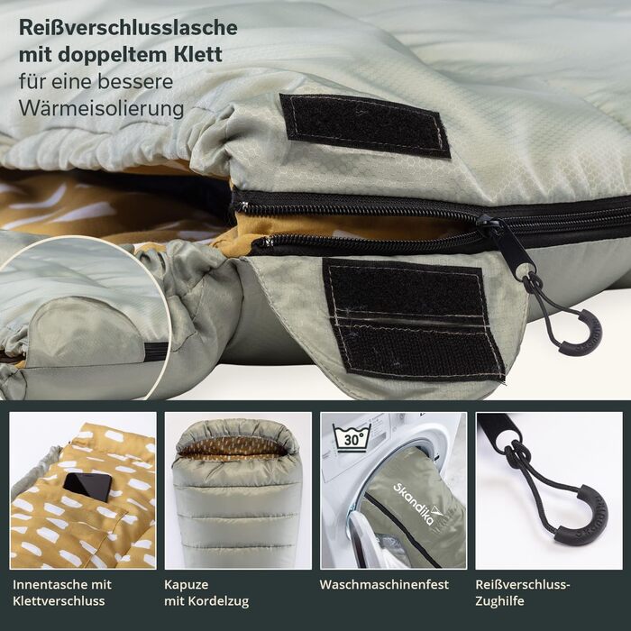 Спальний мішок Skandika Vegas XXL | Мультиспальник для дорослих, 3 сезони, до -12°C, 220x110 см, ковдра-спальник, для кемпінгу та подорожей