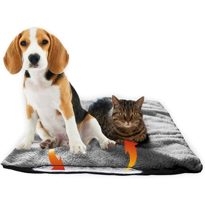 Самогріюча ковдра для собак Fellou 90 x 64 см - тепла підстилка для тварин, миюча, без сторонніх звуків, сірого кольору