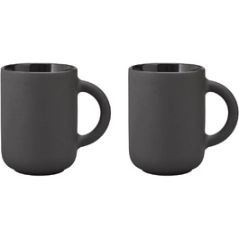Stelton Theo Mug - Drinking Mug for Coffee, Tea & Hot Chocolate - Stoneware, cast iron exterior, glazed interior - 2 pieces - Black Mug - 2 Black Pieces