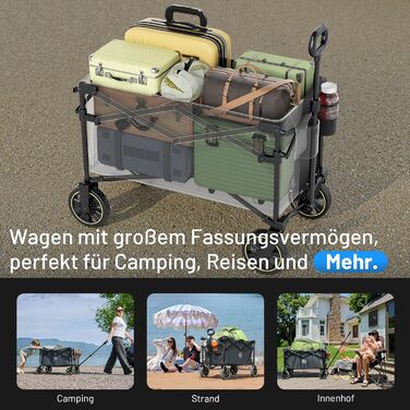 Універсальний складаний візок Timber Ridge Bollerwagen 200L з підсклянником, регульованою ручкою, для пляжу, кемпінгу, саду, максимальне навантаження 150 кг (Сірий)
