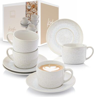 Набір кавових чашок з блюдцем Sänger Korfu, 8 шт. (4 персони), 160 мл, кераміка, кремовий колір, текстурована внутрішня поверхня, PREMIUM COLLECTION