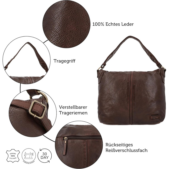 Сумка Gusti Shopper Leder Hannah для жінок: шкіряна сумка-шопер, сумка через плече, поясна сумка (коричнева)