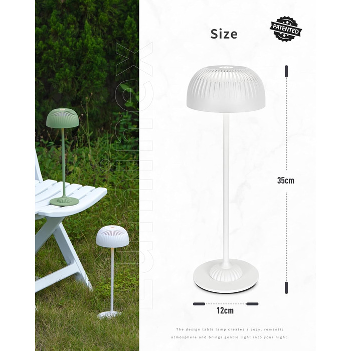 Світлодіодна настільна лампа бездротова LED для вулиці та дому, диммована, з акумулятором 5200mAh, водонепроникна IP54, чорна (D-біла)