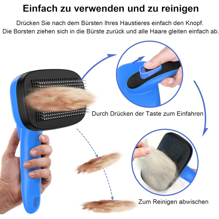 Щітка для собак і котів, самоочисна, для видалення підшерстка та сильного линяння, для довгої та короткої шерсті, делікатна до шкіри, зменшує випадання шерсті, синій колір