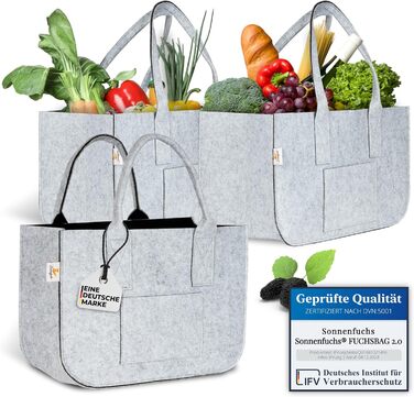 FUCHSBAG 2.0 [Large 3-Piece Set XXL] Universal Shopping Bags. 2x Large Felt Bags, 1x Small Felt Bag. Perfectly suited as a shopping basket. A real eye-catcher that safely carries the contents.