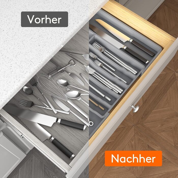 Органайзер для столових приборів Lifewit в шухляду, розсувний, пластиковий, 7-9 відділень, 38-50 см, сірий