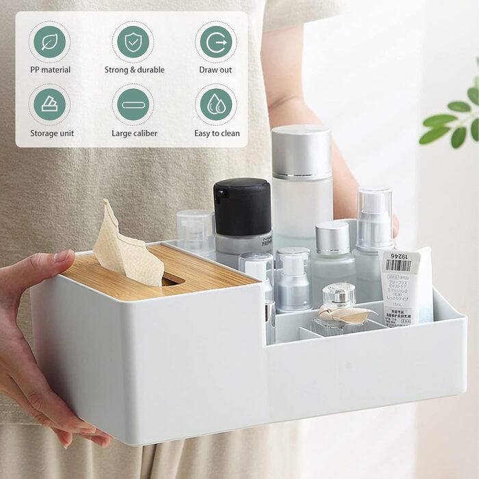 Tissue Box, Tissue Holder Box, Multifunctional Tissue Holder with Stylish Remote Control Desk, Cosmetic Tissue Box for Office Bedroom Car (B grey)