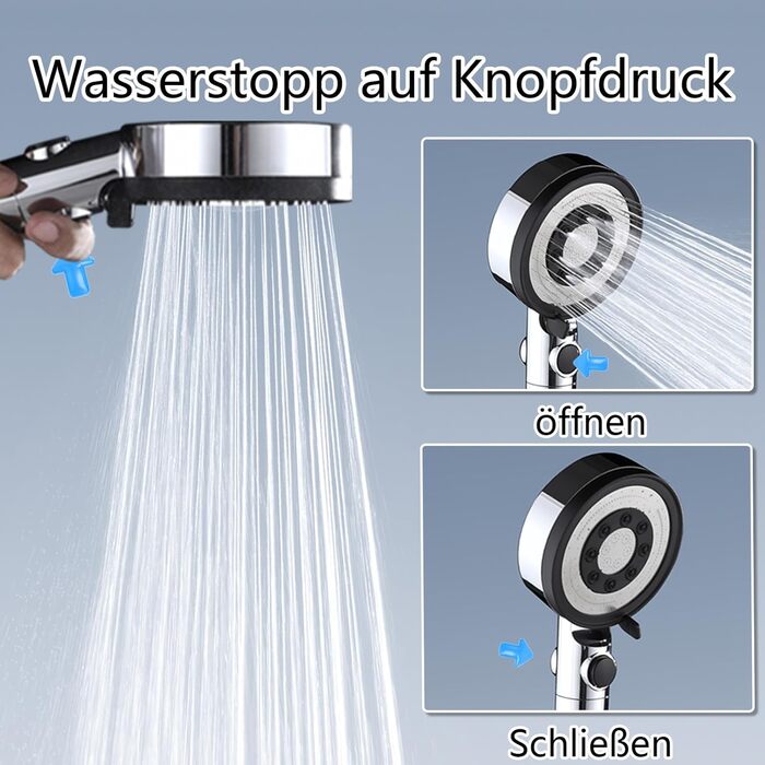 Nafall Shower Head with Filter - High Pressure Handheld Shower Head with Water Saving Design and 1.5M Hose, Shower Head with 5 Spray Patterns and Stop Function, Shower Head with Hose, Chrome (Chrome with 4 Filters)