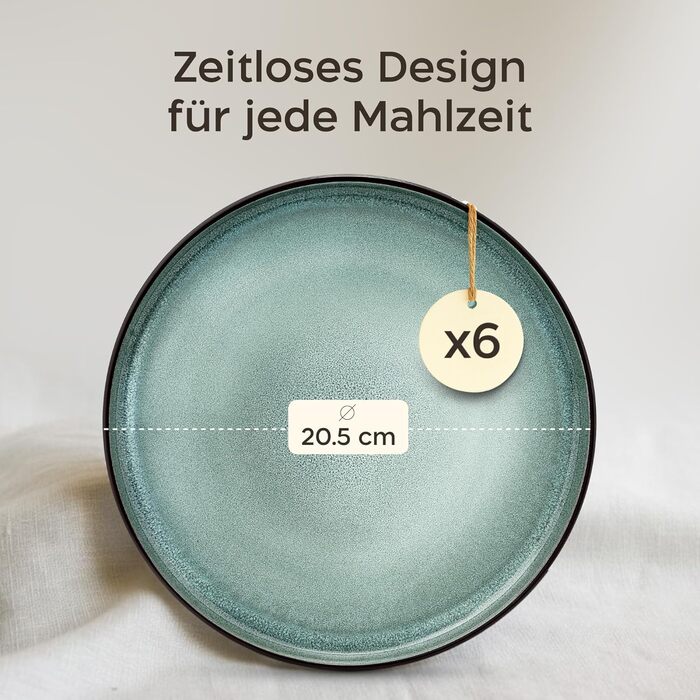 Набір посуду Twinzee Steingut 24 елементи (6 осіб) - Тарілки та миски - Сервіз з каменю (Колекція Riviera, Sage, маленькі тарілки (x6))