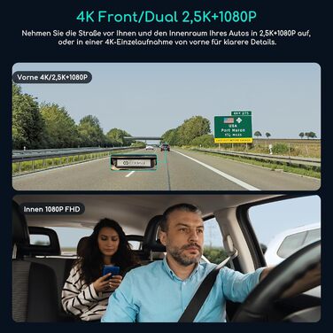 Відеореєстратор COOAU D30S 4K з GPS, WiFi, двома камерами (передньою 4K та внутрішньою 2.5K), інфрачервоною нічною зйомкою, G-сенсором, паркувальним режимом та підтримкою карт пам'яті до 256GB